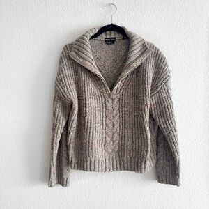 Prana Half Zip Sweater multicolor grey oatmeal wool blend size small cabin